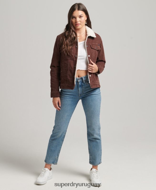 uy Superdry mujer chamarra estilo camionero de pana sherpa marrón DT2N8Z3548 ropa