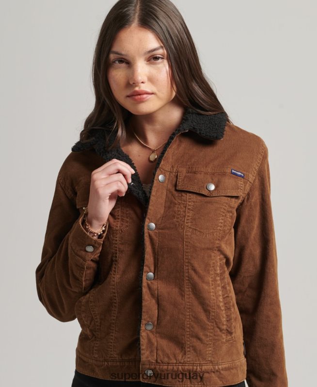 uy Superdry mujer chamarra estilo camionero de pana sherpa marrón DT2N8Z5454 ropa