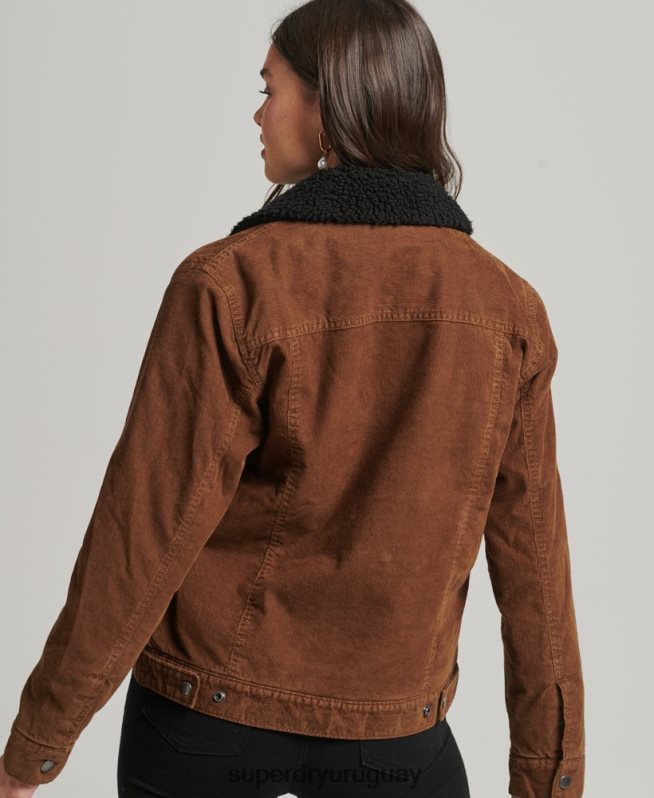 uy Superdry mujer chamarra estilo camionero de pana sherpa marrón DT2N8Z5454 ropa