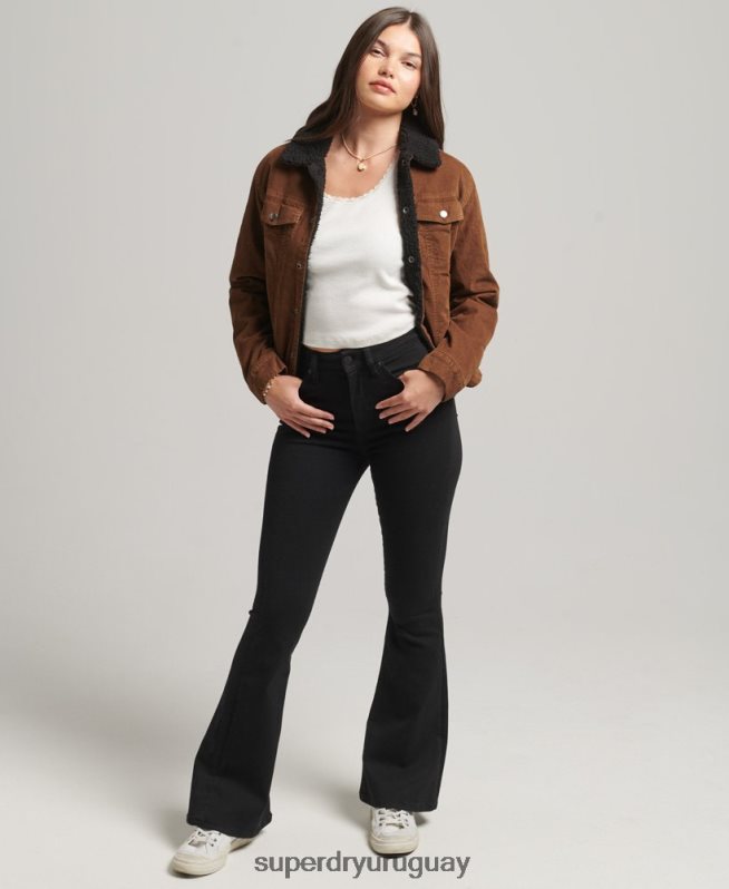 uy Superdry mujer chamarra estilo camionero de pana sherpa marrón DT2N8Z5454 ropa
