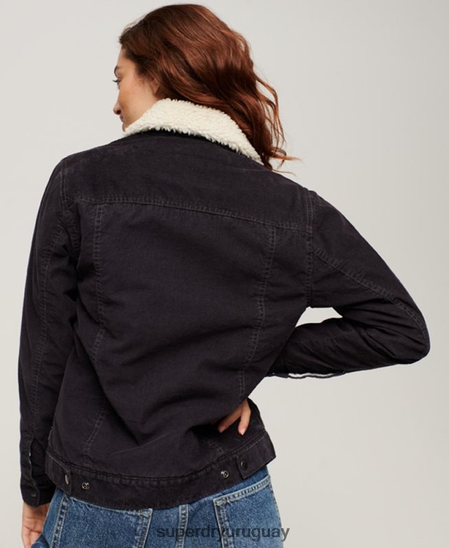 uy Superdry mujer chamarra estilo camionero de pana sherpa negro DT2N8Z3817 ropa