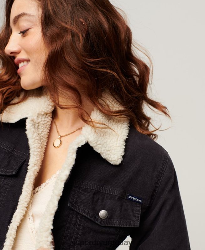 uy Superdry mujer chamarra estilo camionero de pana sherpa negro DT2N8Z3817 ropa