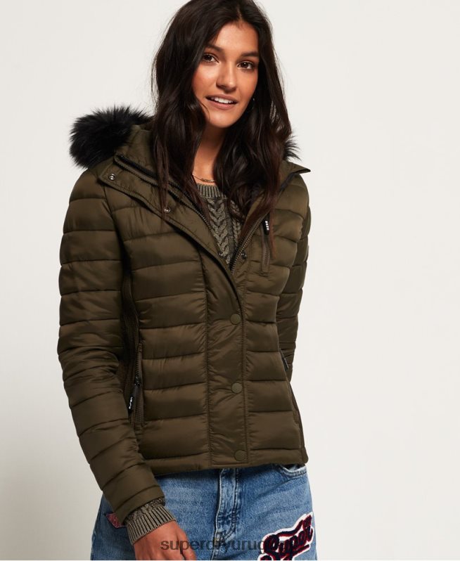 uy Superdry mujer chamarra fuji slim con doble cremallera y capucha caqui DT2N8Z3845 ropa