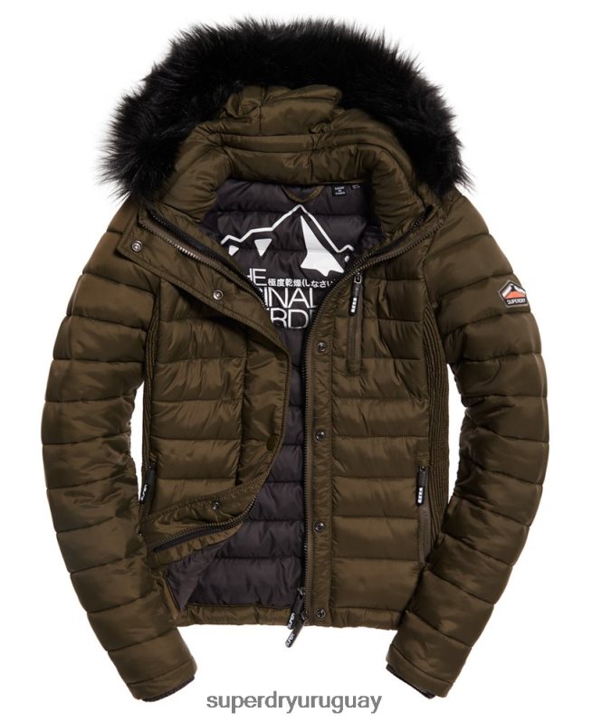 uy Superdry mujer chamarra fuji slim con doble cremallera y capucha caqui DT2N8Z3845 ropa