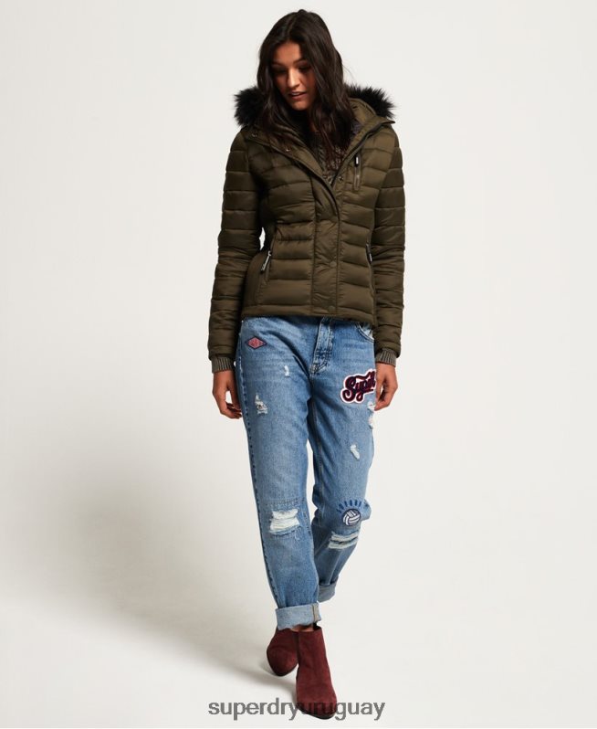 uy Superdry mujer chamarra fuji slim con doble cremallera y capucha caqui DT2N8Z3845 ropa