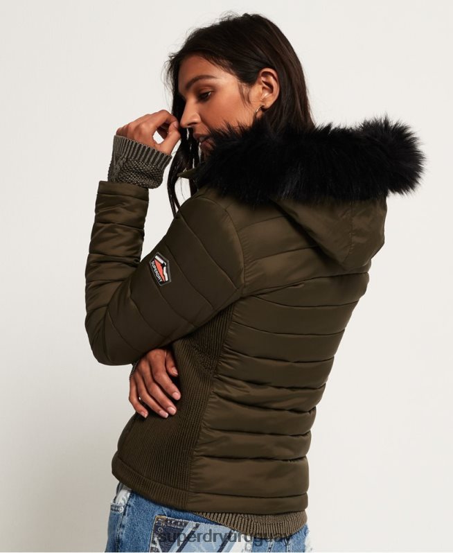uy Superdry mujer chamarra fuji slim con doble cremallera y capucha caqui DT2N8Z3845 ropa