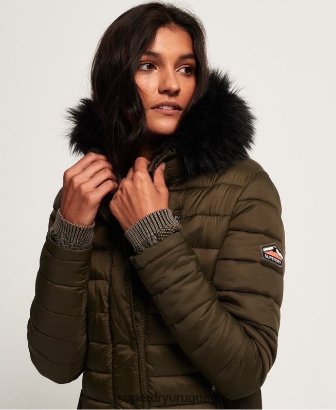 uy Superdry mujer chamarra fuji slim con doble cremallera y capucha caqui DT2N8Z3845 ropa