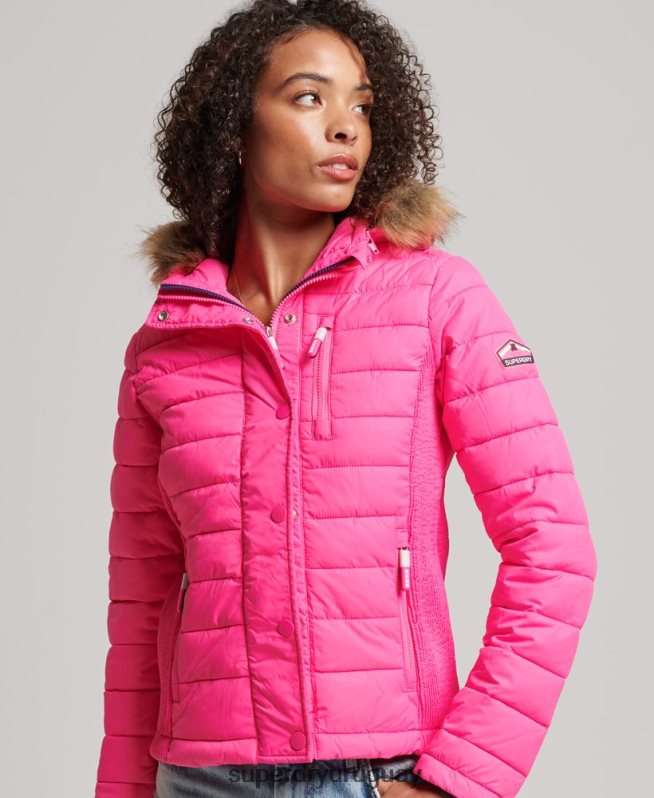 uy Superdry mujer chamarra fuji slim con doble cremallera y capucha rosa DT2N8Z5720 ropa