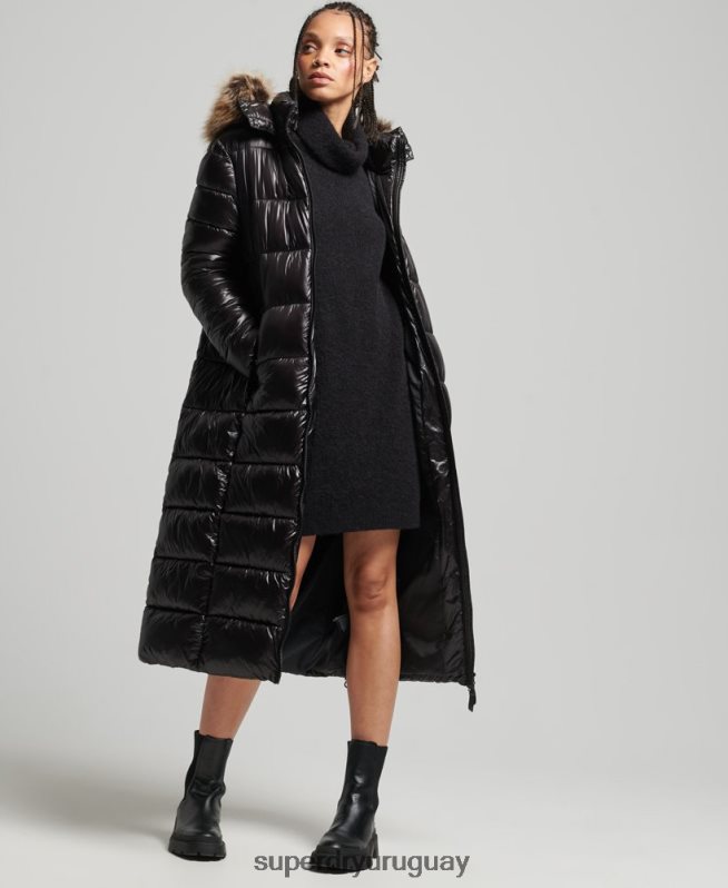 uy Superdry mujer chamarra larga con brillo de montaña fuji negro DT2N8Z3562 ropa