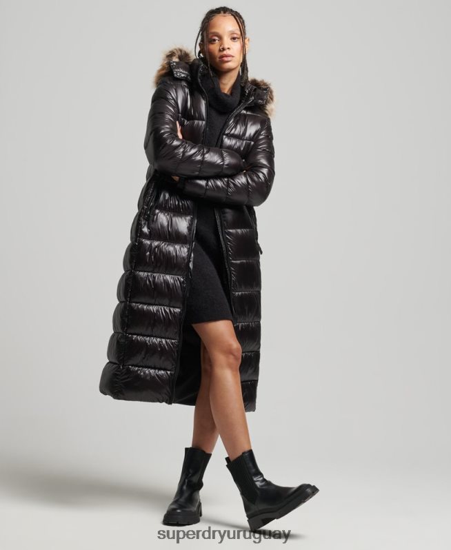 uy Superdry mujer chamarra larga con brillo de montaña fuji negro DT2N8Z3562 ropa