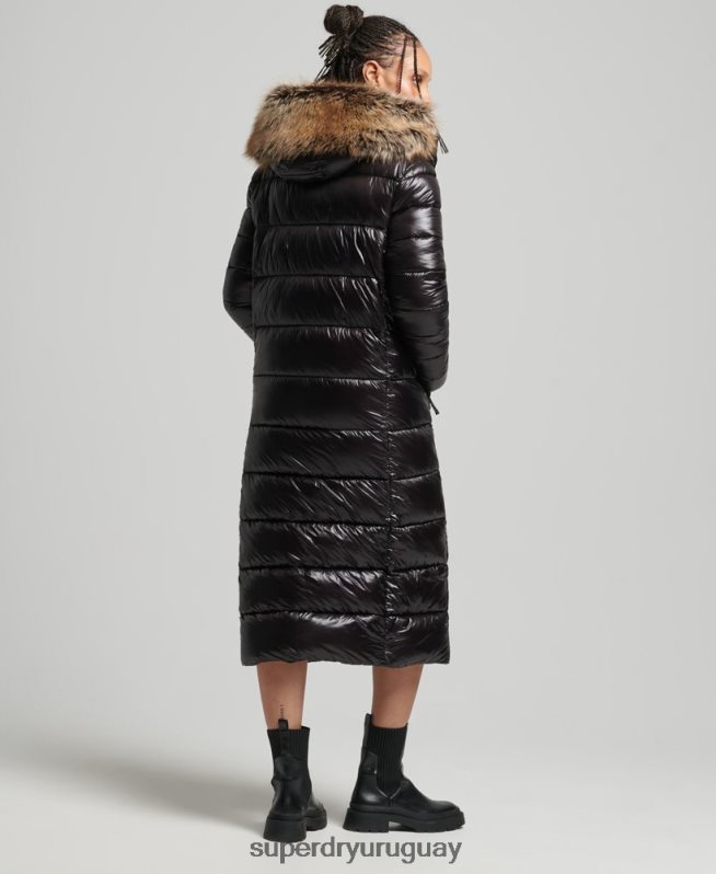 uy Superdry mujer chamarra larga con brillo de montaña fuji negro DT2N8Z3562 ropa