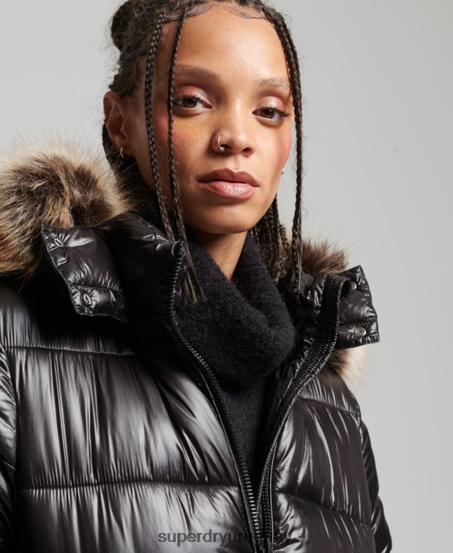 uy Superdry mujer chamarra larga con brillo de montaña fuji negro DT2N8Z3562 ropa