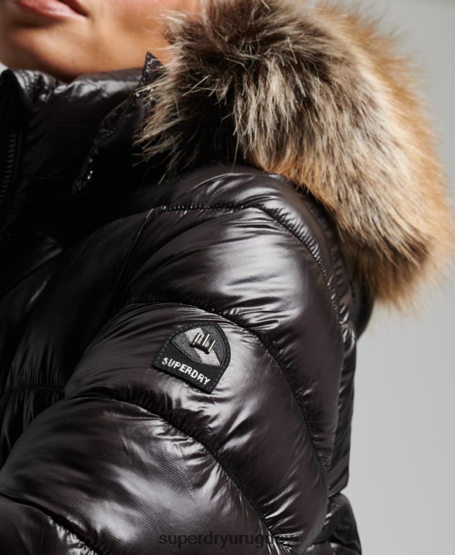 uy Superdry mujer chamarra larga con brillo de montaña fuji negro DT2N8Z3562 ropa