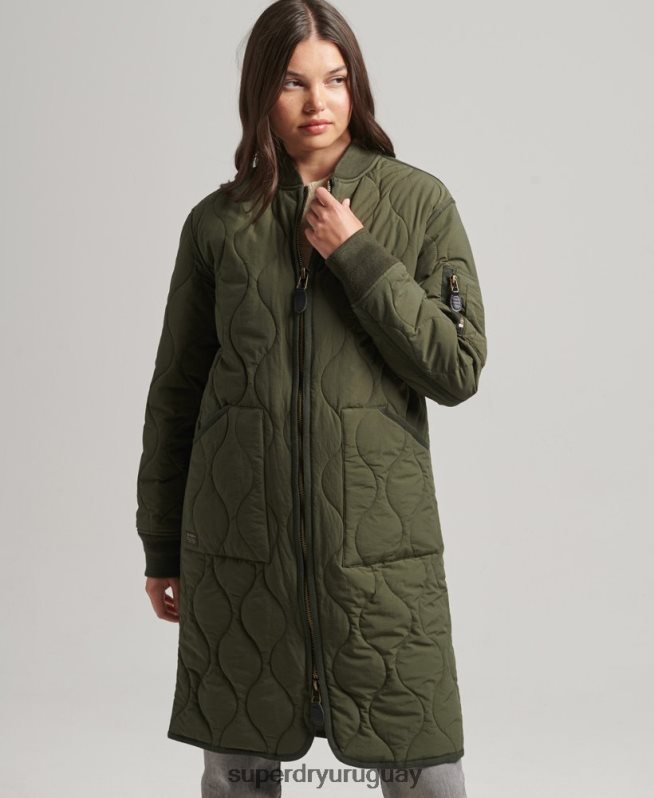 uy Superdry mujer chamarra larga con forro acolchado caqui DT2N8Z5497 ropa