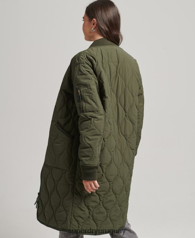 uy Superdry mujer chamarra larga con forro acolchado caqui DT2N8Z5497 ropa
