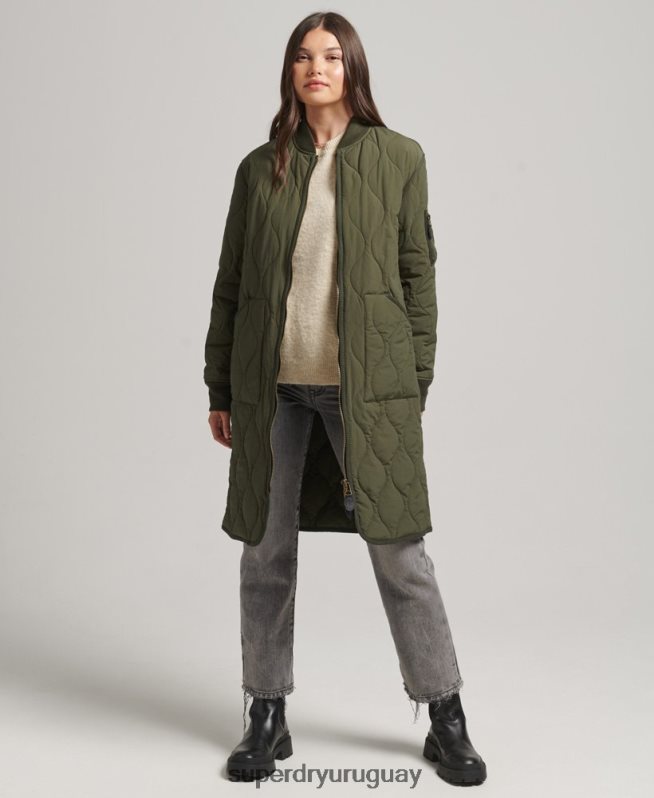 uy Superdry mujer chamarra larga con forro acolchado caqui DT2N8Z5497 ropa