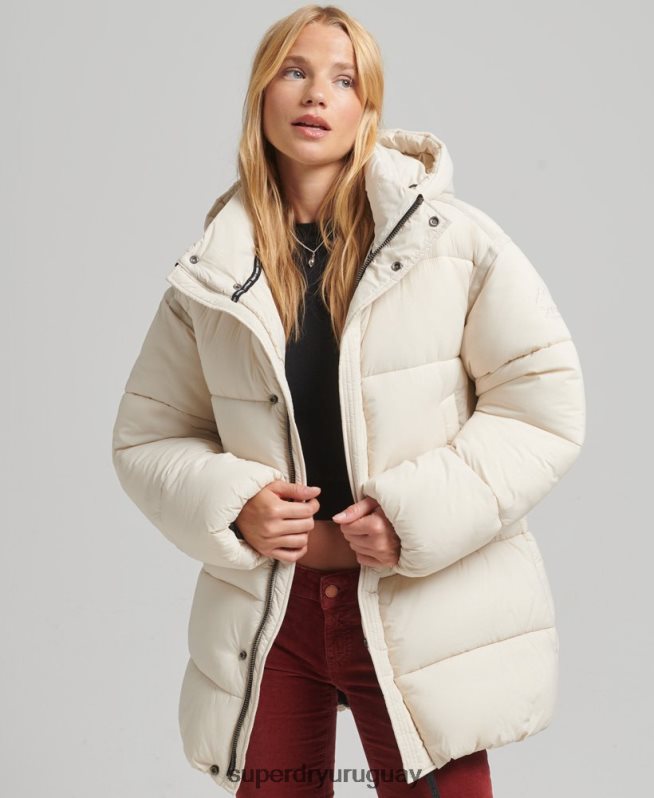 uy Superdry mujer chamarra parka acolchada capullo xpd crema DT2N8Z5496 ropa