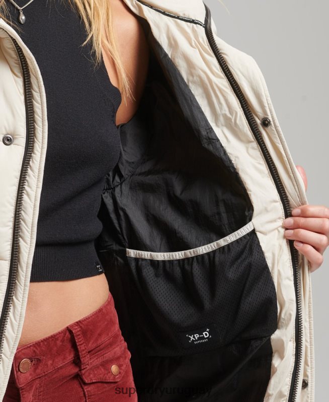 uy Superdry mujer chamarra parka acolchada capullo xpd crema DT2N8Z5496 ropa