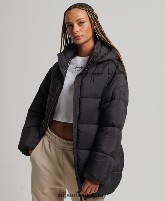 uy Superdry mujer chamarra parka acolchada capullo xpd negro DT2N8Z5435 ropa