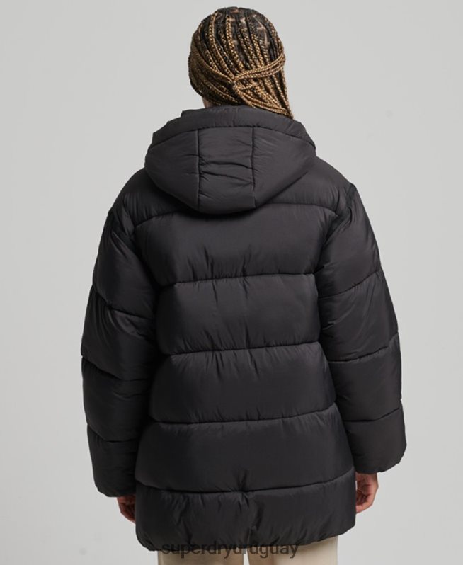 uy Superdry mujer chamarra parka acolchada capullo xpd negro DT2N8Z5435 ropa