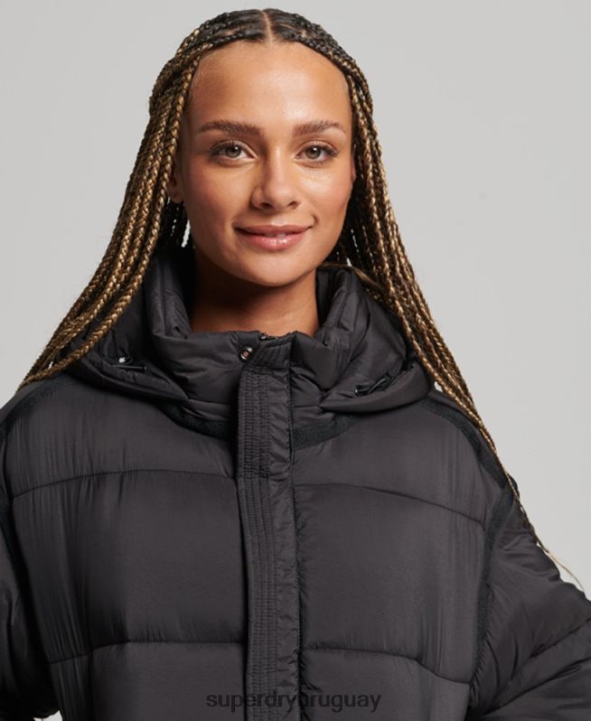uy Superdry mujer chamarra parka acolchada capullo xpd negro DT2N8Z5435 ropa
