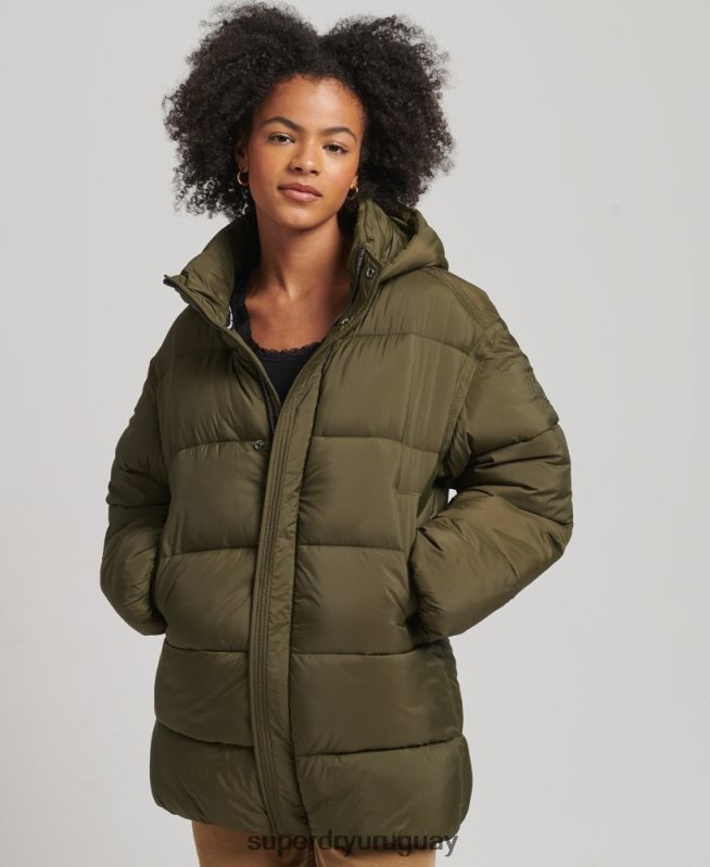 uy Superdry mujer chamarra parka acolchada capullo xpd verde DT2N8Z5455 ropa