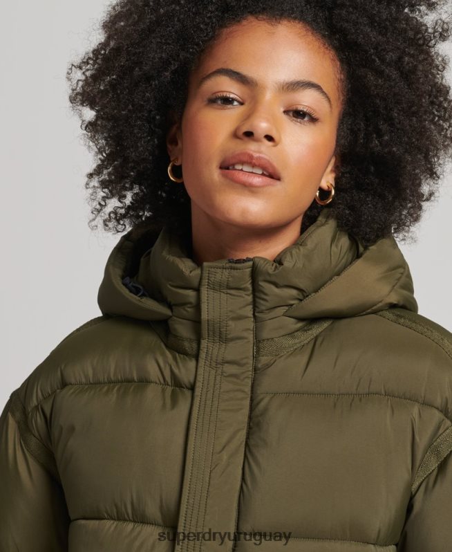 uy Superdry mujer chamarra parka acolchada capullo xpd verde DT2N8Z5455 ropa