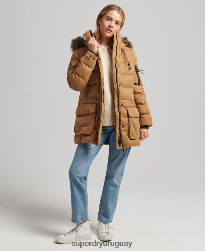 uy Superdry mujer chamarra parka de expedición de microfibra marrón DT2N8Z3654 ropa