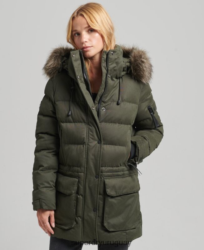 uy Superdry mujer chamarra parka de expedición de microfibra verde DT2N8Z3653 ropa