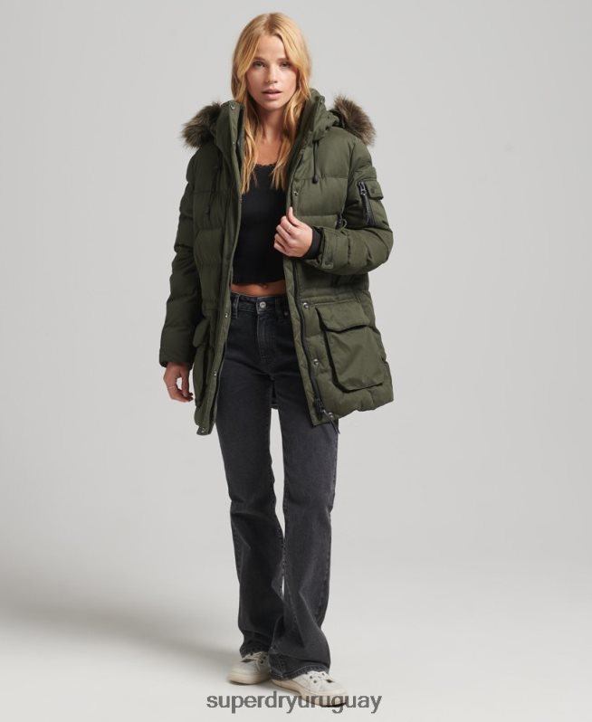 uy Superdry mujer chamarra parka de expedición de microfibra verde DT2N8Z3653 ropa