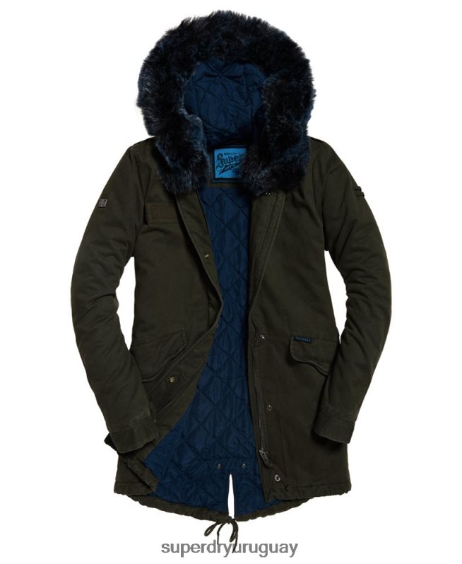 uy Superdry mujer chamarra parka de piel sintética de color halcón caqui DT2N8Z3862 ropa