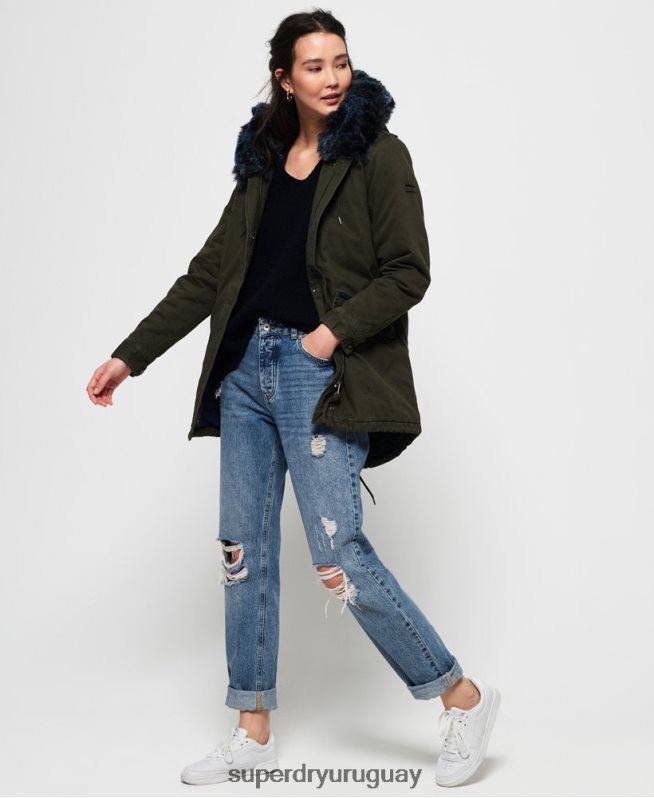 uy Superdry mujer chamarra parka de piel sintética de color halcón caqui DT2N8Z3862 ropa
