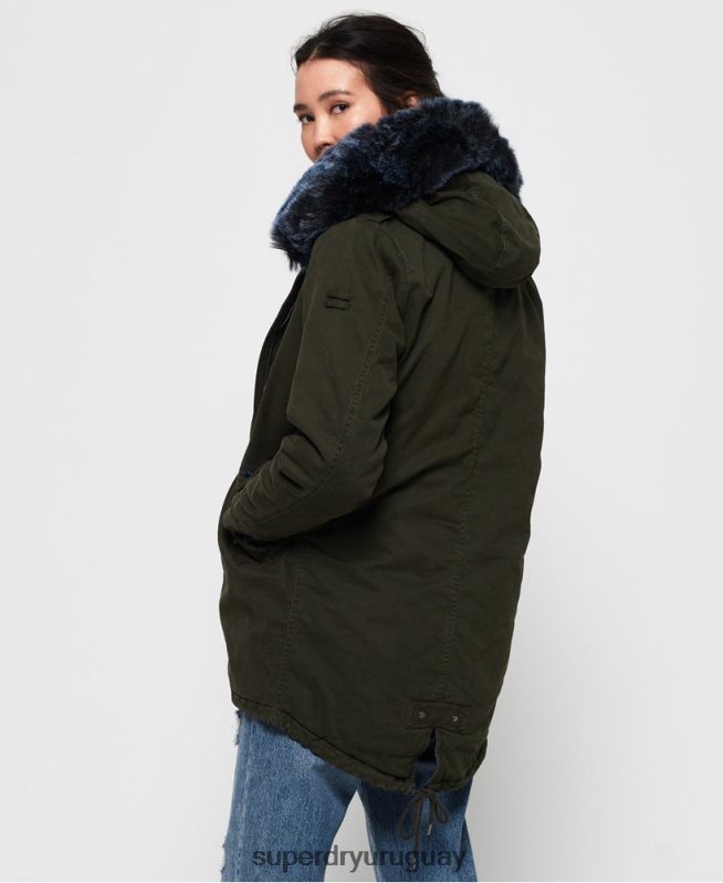 uy Superdry mujer chamarra parka de piel sintética de color halcón caqui DT2N8Z3862 ropa