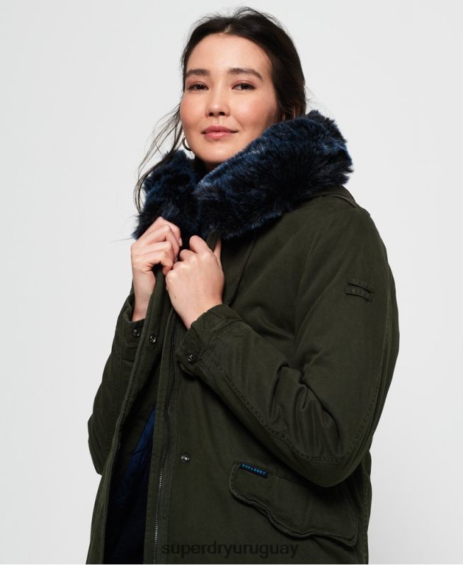 uy Superdry mujer chamarra parka de piel sintética de color halcón caqui DT2N8Z3862 ropa