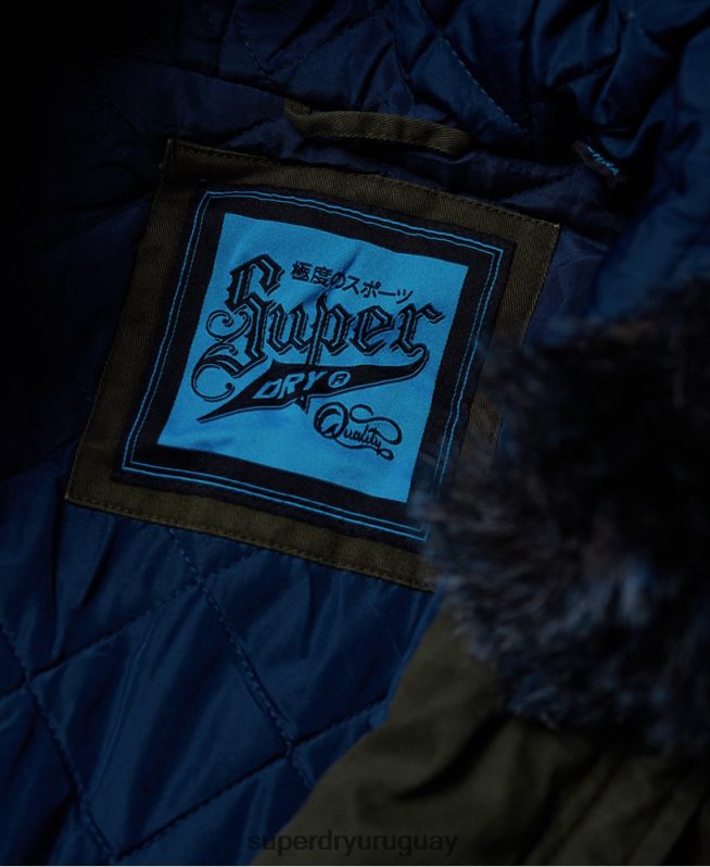 uy Superdry mujer chamarra parka de piel sintética de color halcón caqui DT2N8Z3862 ropa