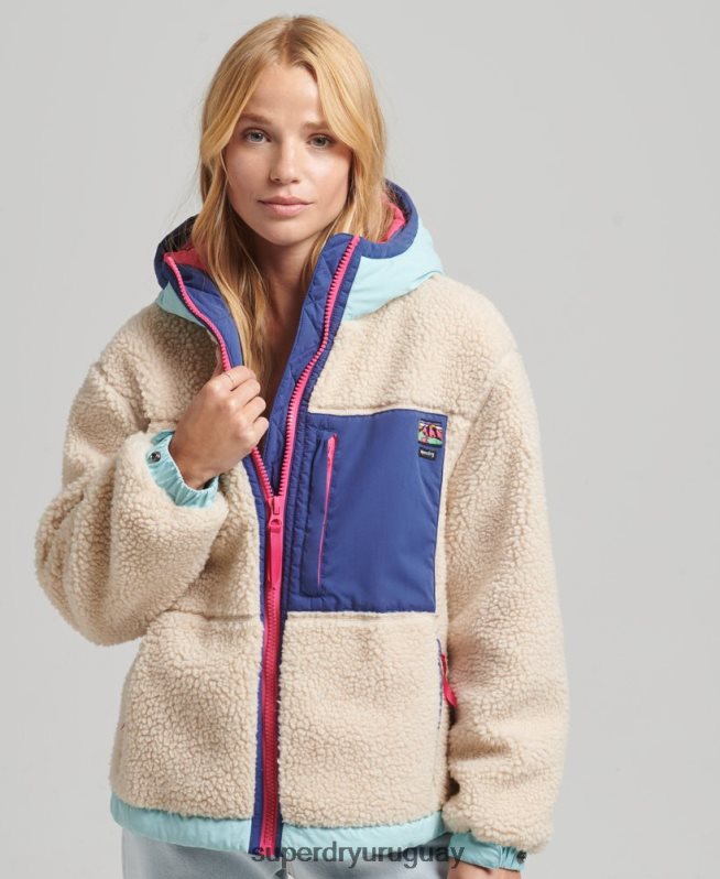 uy Superdry mujer chamarra sherpa con capucha crema DT2N8Z3788 ropa