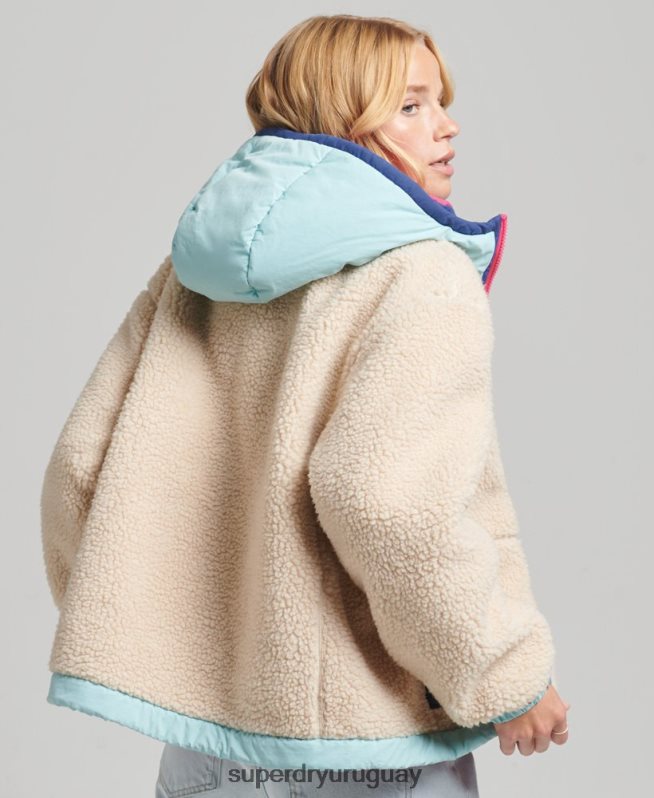 uy Superdry mujer chamarra sherpa con capucha crema DT2N8Z3788 ropa