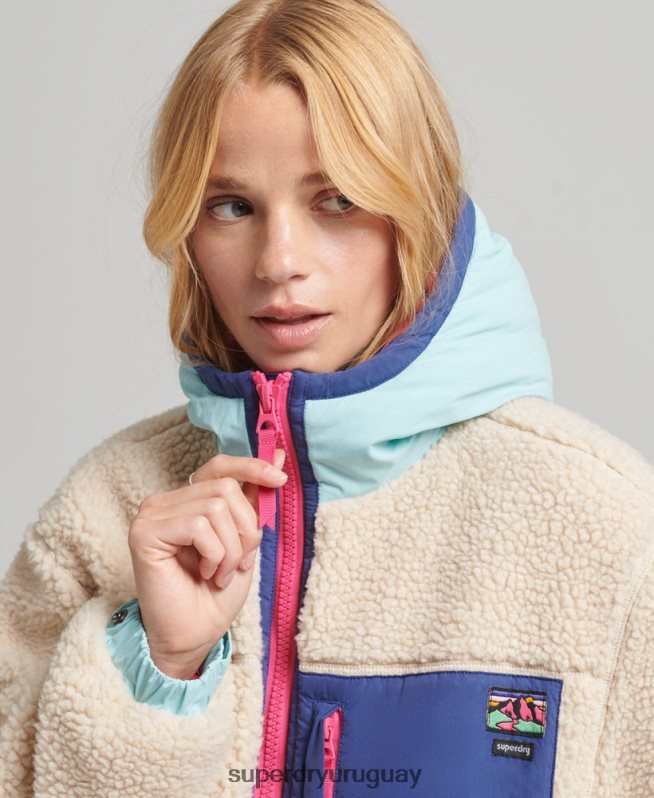 uy Superdry mujer chamarra sherpa con capucha crema DT2N8Z3788 ropa