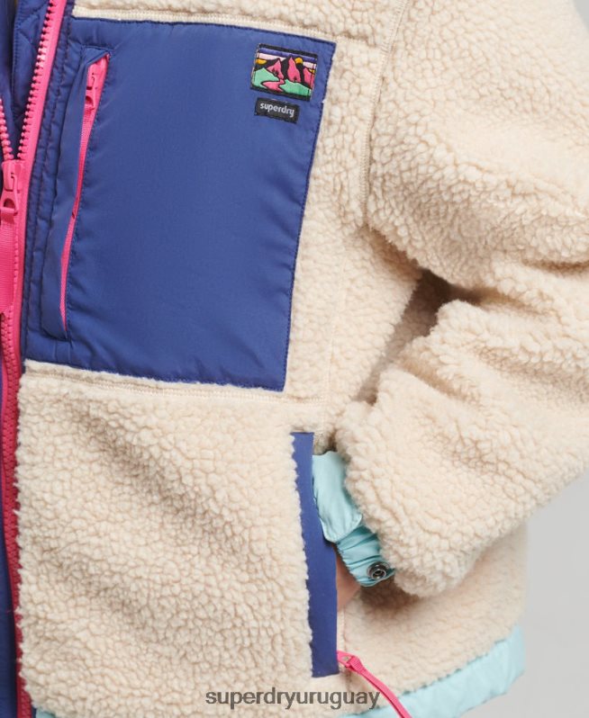 uy Superdry mujer chamarra sherpa con capucha crema DT2N8Z3788 ropa