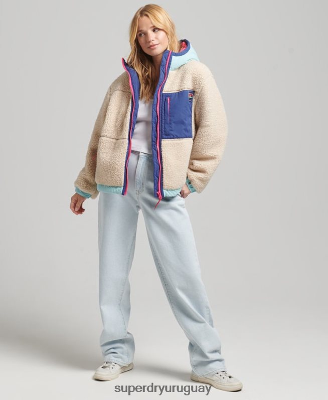 uy Superdry mujer chamarra sherpa con capucha crema DT2N8Z3788 ropa