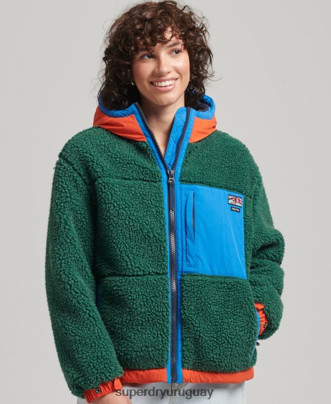 uy Superdry mujer chamarra sherpa con capucha verde DT2N8Z5658 ropa