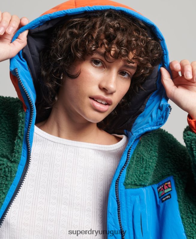 uy Superdry mujer chamarra sherpa con capucha verde DT2N8Z5658 ropa
