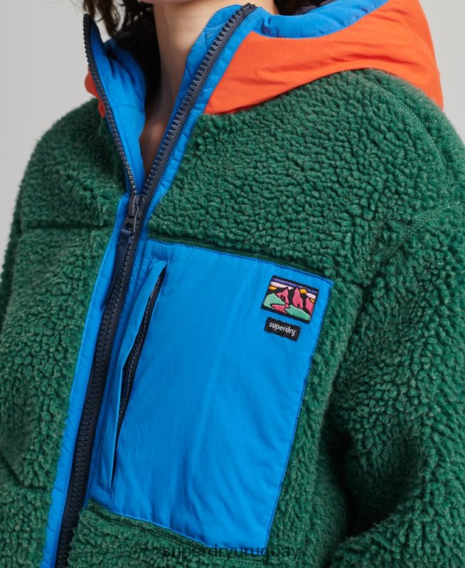 uy Superdry mujer chamarra sherpa con capucha verde DT2N8Z5658 ropa