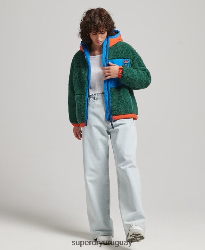 uy Superdry mujer chamarra sherpa con capucha verde DT2N8Z5658 ropa