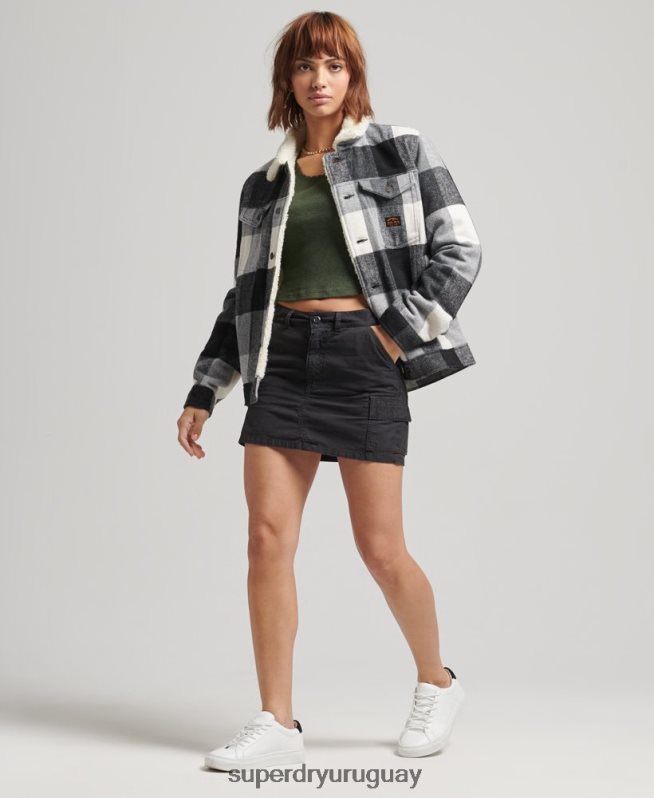 uy Superdry mujer chamarra trucker oversize de lana sherpa negro DT2N8Z5564 ropa