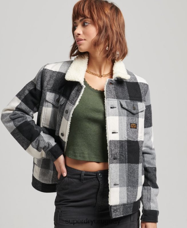 uy Superdry mujer chamarra trucker oversize de lana sherpa negro DT2N8Z5727 ropa