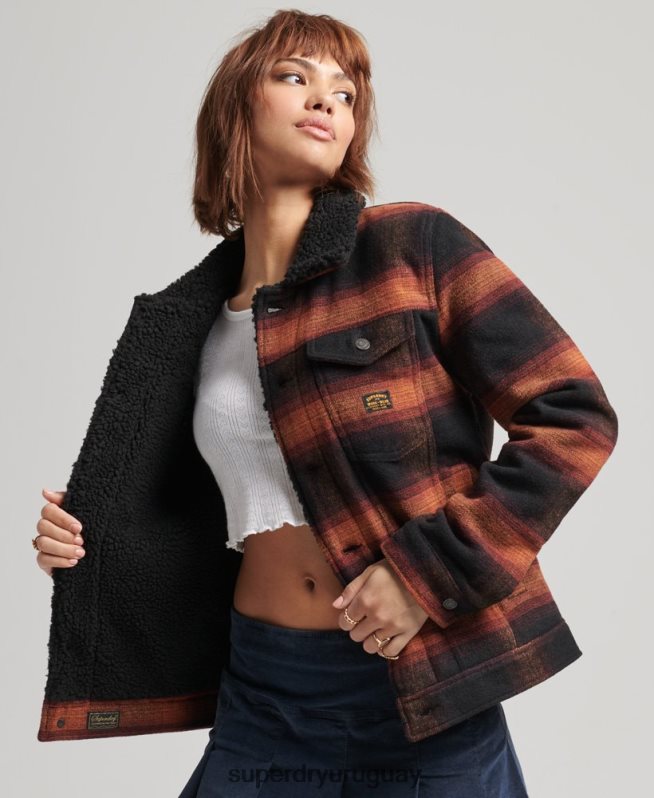uy Superdry mujer chamarra trucker oversize de lana sherpa rojo DT2N8Z5434 ropa