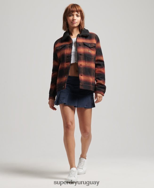 uy Superdry mujer chamarra trucker oversize de lana sherpa rojo DT2N8Z5434 ropa