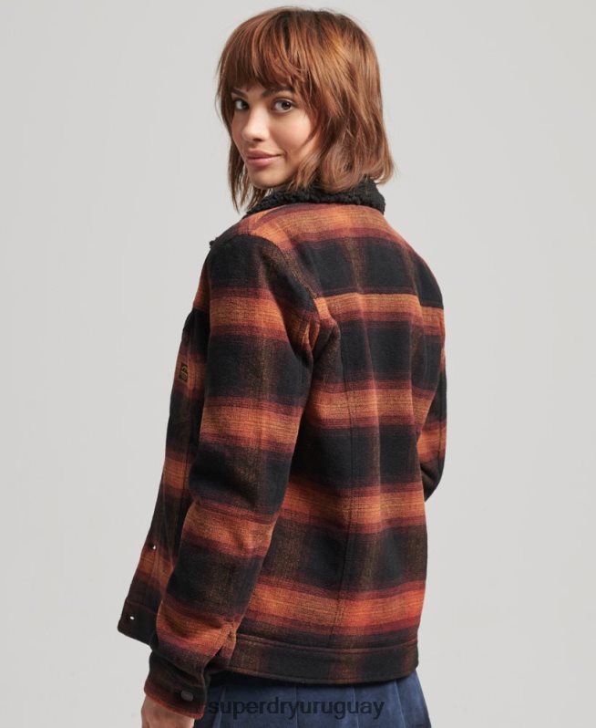 uy Superdry mujer chamarra trucker oversize de lana sherpa rojo DT2N8Z5434 ropa
