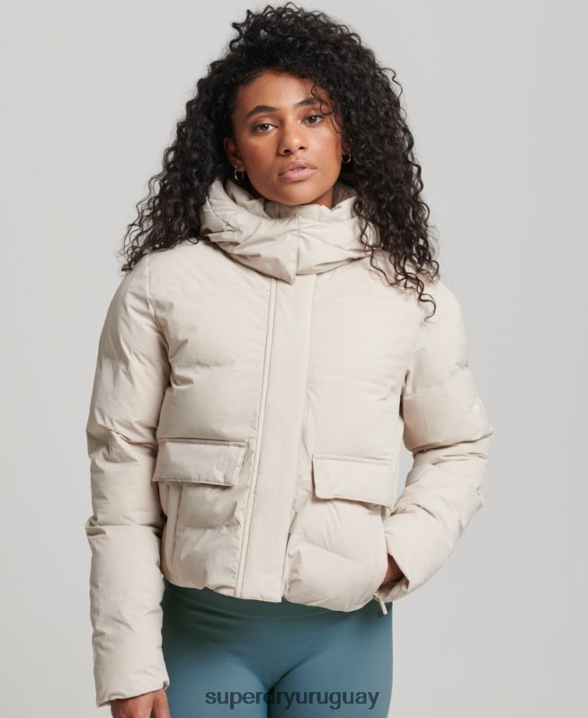 uy Superdry mujer chaqueta acolchada boxy tren beige DT2N8Z5548 ropa